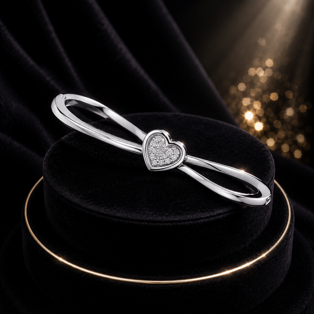 Zircon Heart Bangle Sterling Silver 925 Hallmarked British Made Brand New Boxed