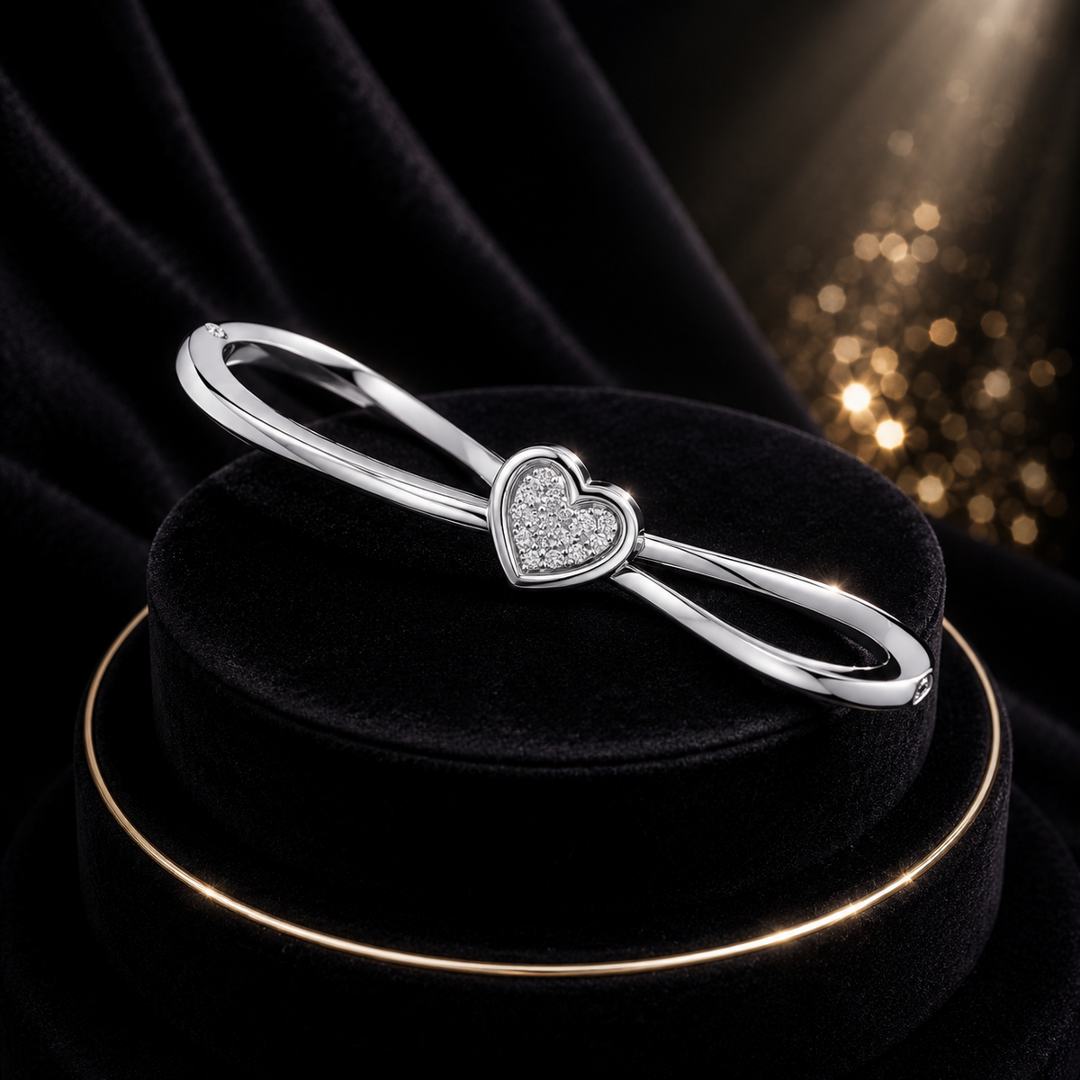 Zircon Heart Bangle Sterling Silver 925 Hallmarked British Made Brand New Boxed