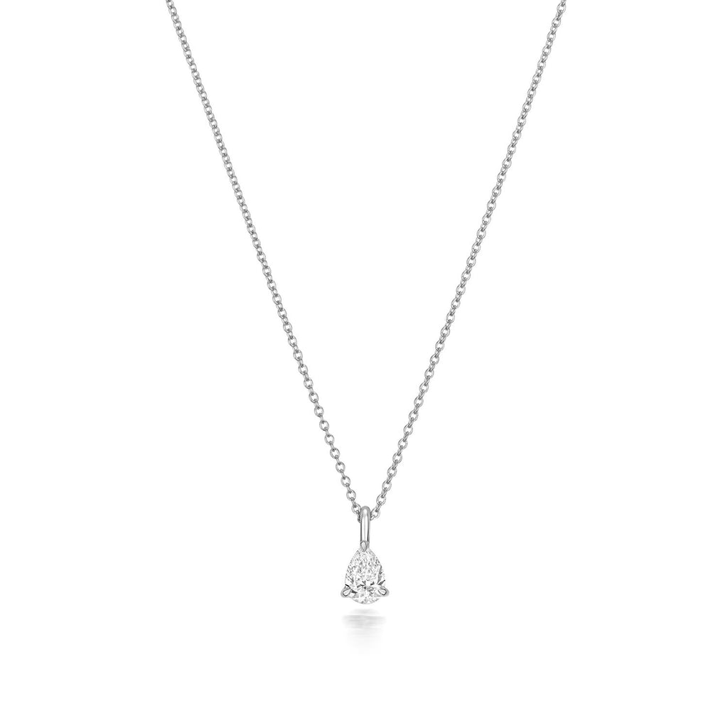 1 Natural Diamond Pear Cut Necklace 18ct White Gold Hallmarked British Made