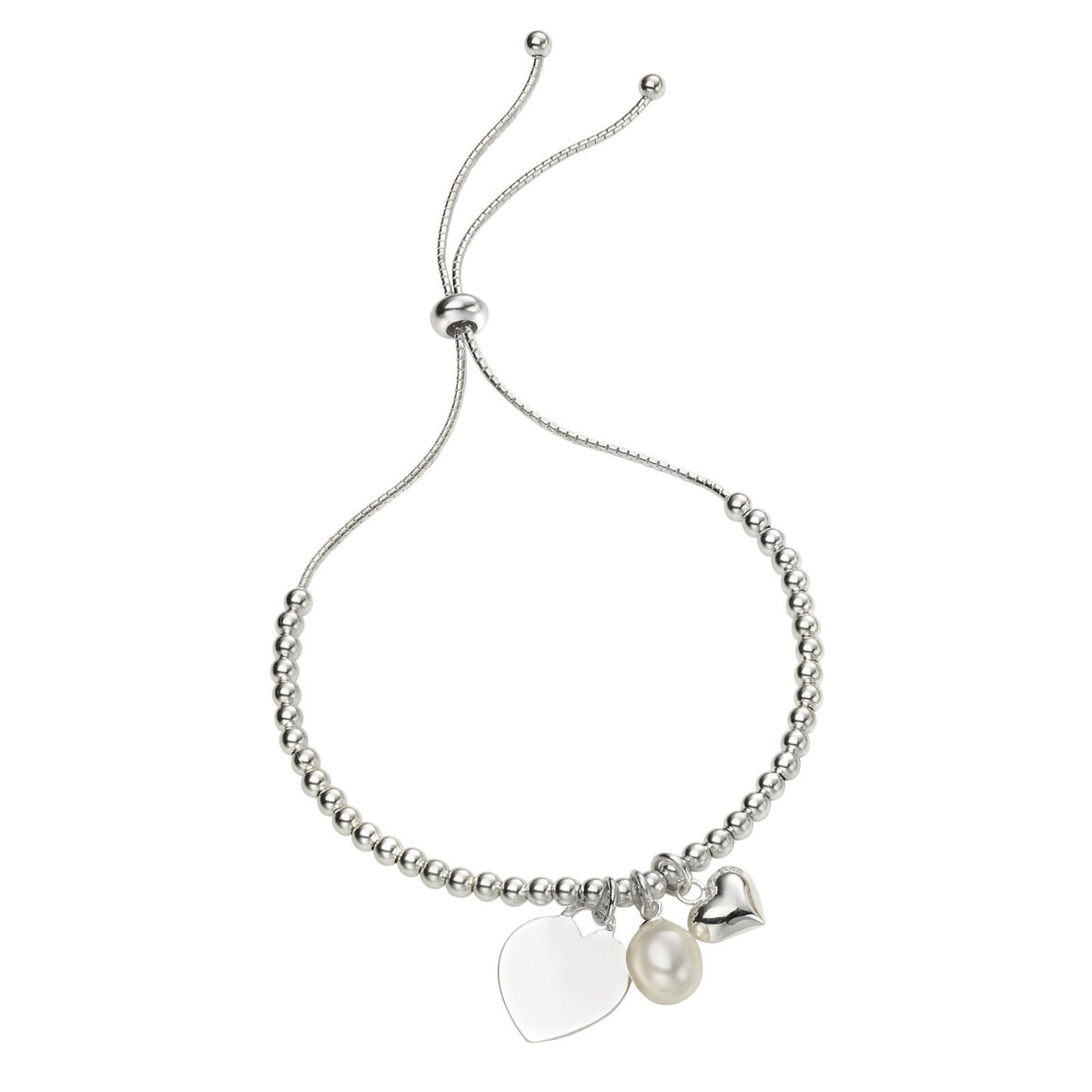 Heart & Pearl Tag Bracelet Sterling Silver 925 Hallmarked Brand New Boxed