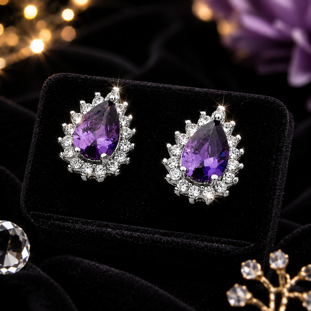 Amethyst Earrings Solid Sterling Silver 925 Hallmark Brand New Boxed