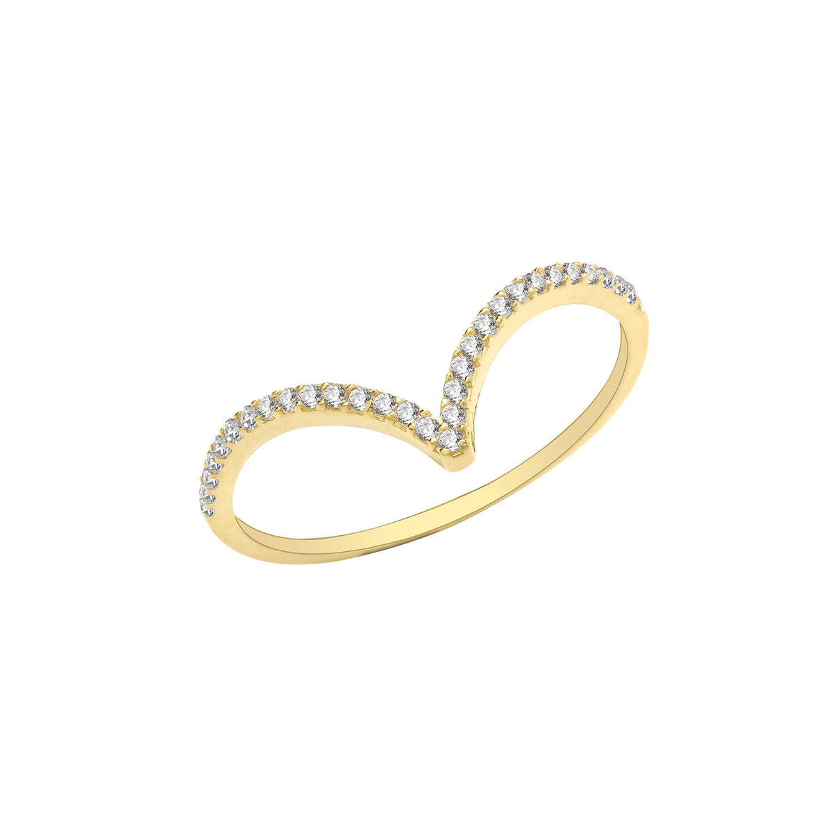 30 Stone Wishbone Ring 9ct Yellow Gold Hallmarked Sizes J - S British Made