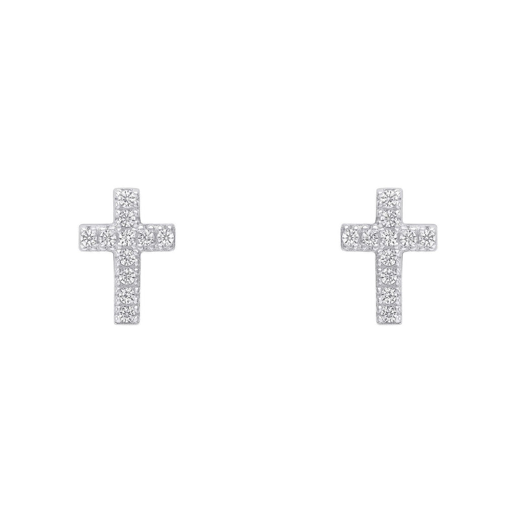 Small Cross Zircon Stud Earrings Sterling Silver 925 Hallmarked Brand New Boxed