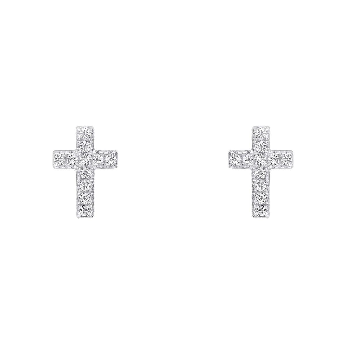 Small Cross Zircon Stud Earrings Sterling Silver 925 Hallmarked Brand New Boxed
