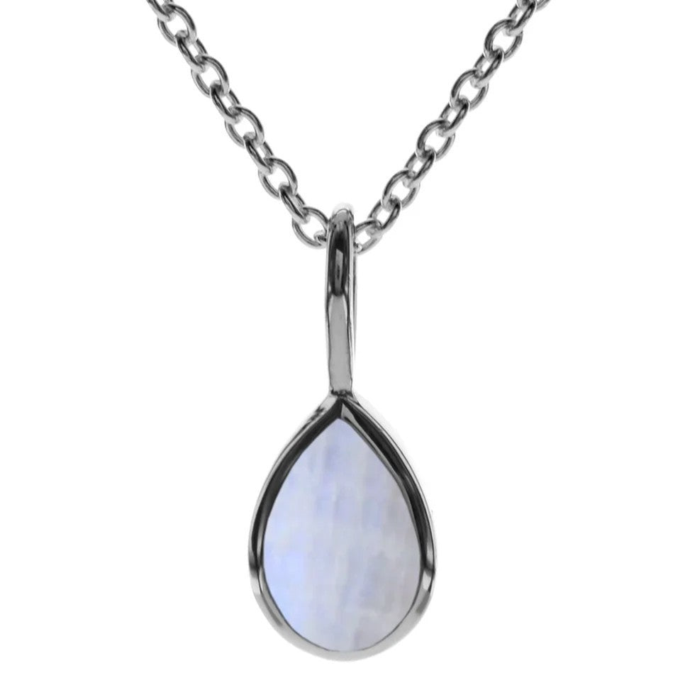 Moonstone Teardrop Necklace Solid Sterling Silver 925 Hallmarked British Made