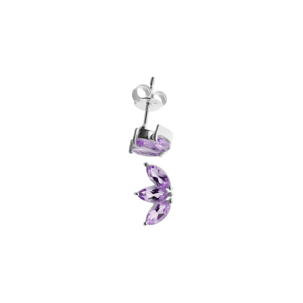 Lotus Flower Natural Amethyst Stud Earrings Sterling Silver 925 Hallmarked