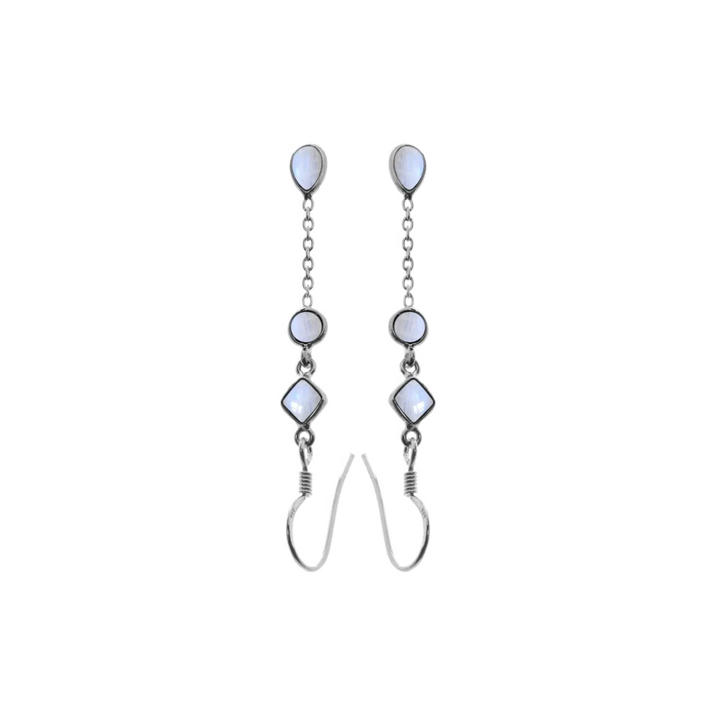 Natural Moonstone Chain Drop Earrings Sterling Silver 925 Hallmarked Brand New