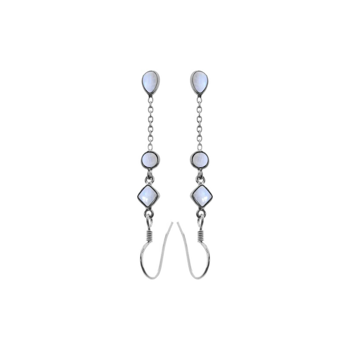 Natural Moonstone Chain Drop Earrings Sterling Silver 925 Hallmarked Brand New