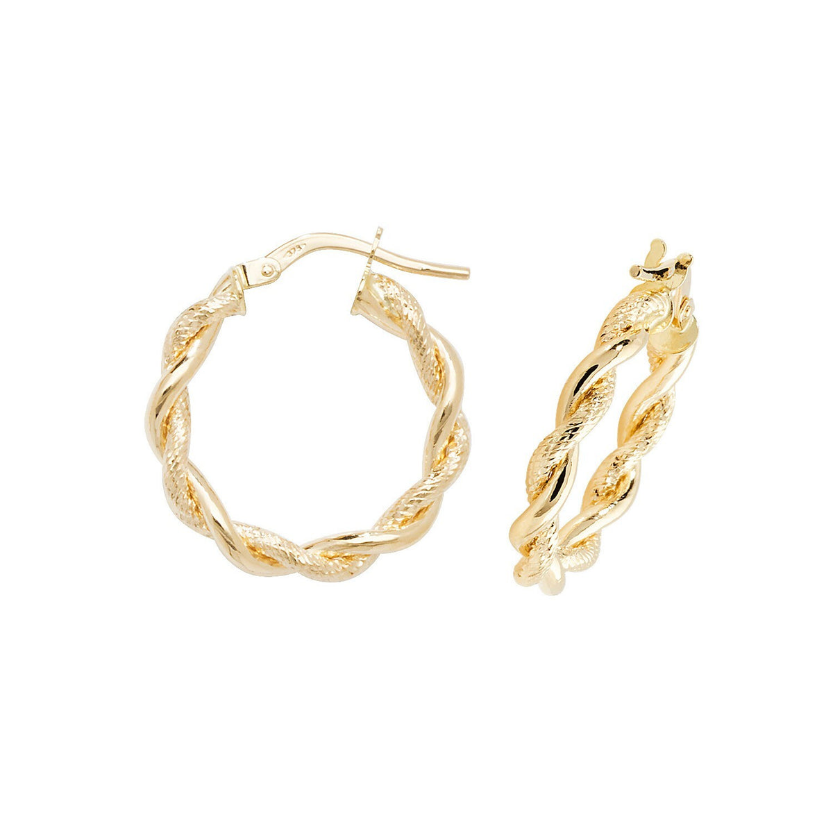 9ct Yellow Gold Twist DC Hoop Earrings 375 Hallmarked 8mm - 30mm Diameter