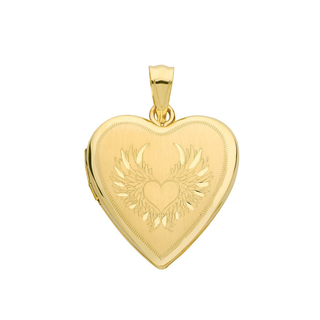 Wing Heart 9ct Yellow Gold Locket 375 Hallmarked All Chain Lengths