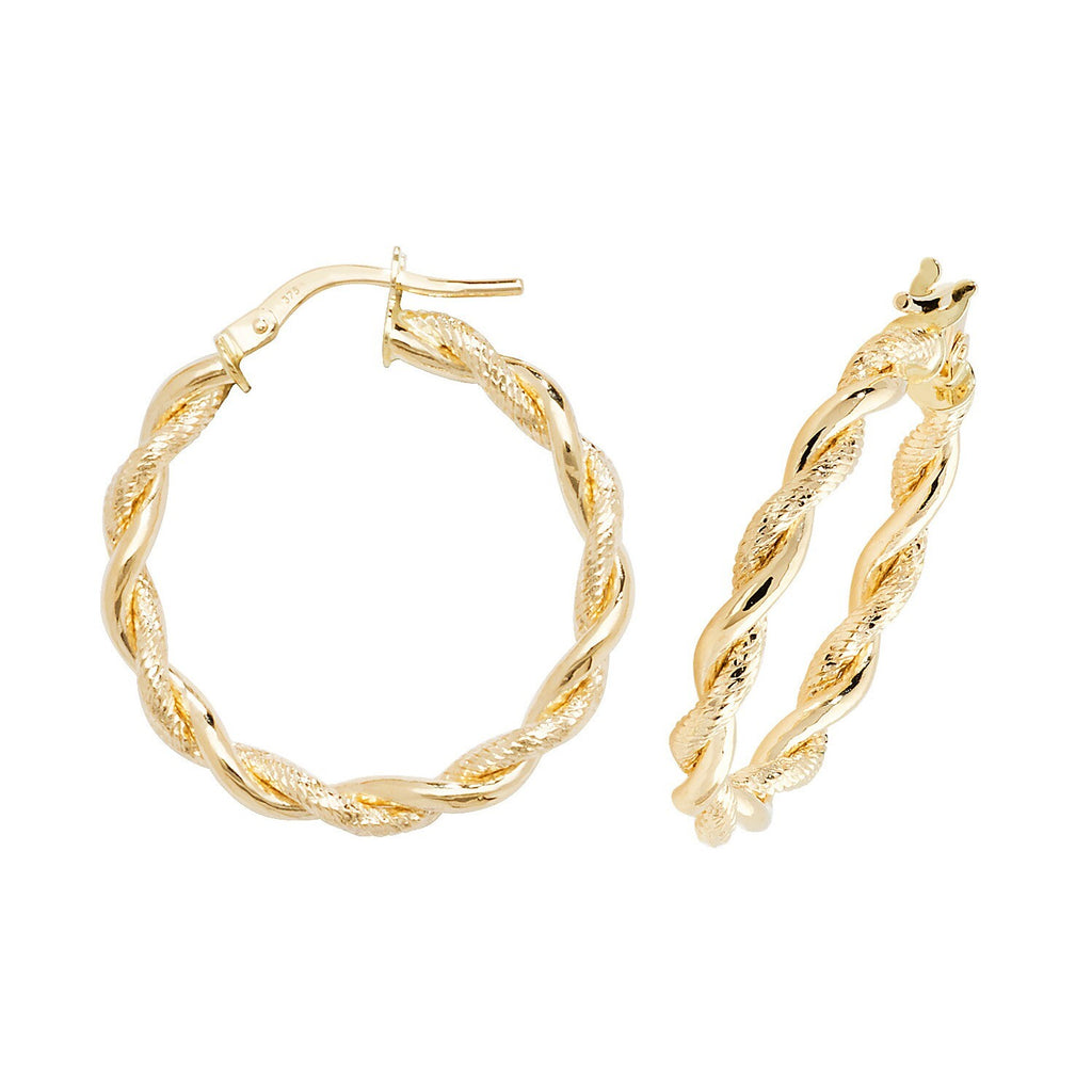 9ct Yellow Gold Twist DC Hoop Earrings 375 Hallmarked 8mm - 30mm Diameter