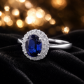 Oval Halo Sapphire Ring Sterling Silver 925 Hallmarked British Made Size M - S