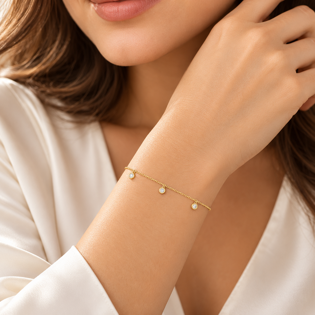 Ladies Bezel Station Bracelet 9ct Yellow Gold 375 Hallmarked British Made