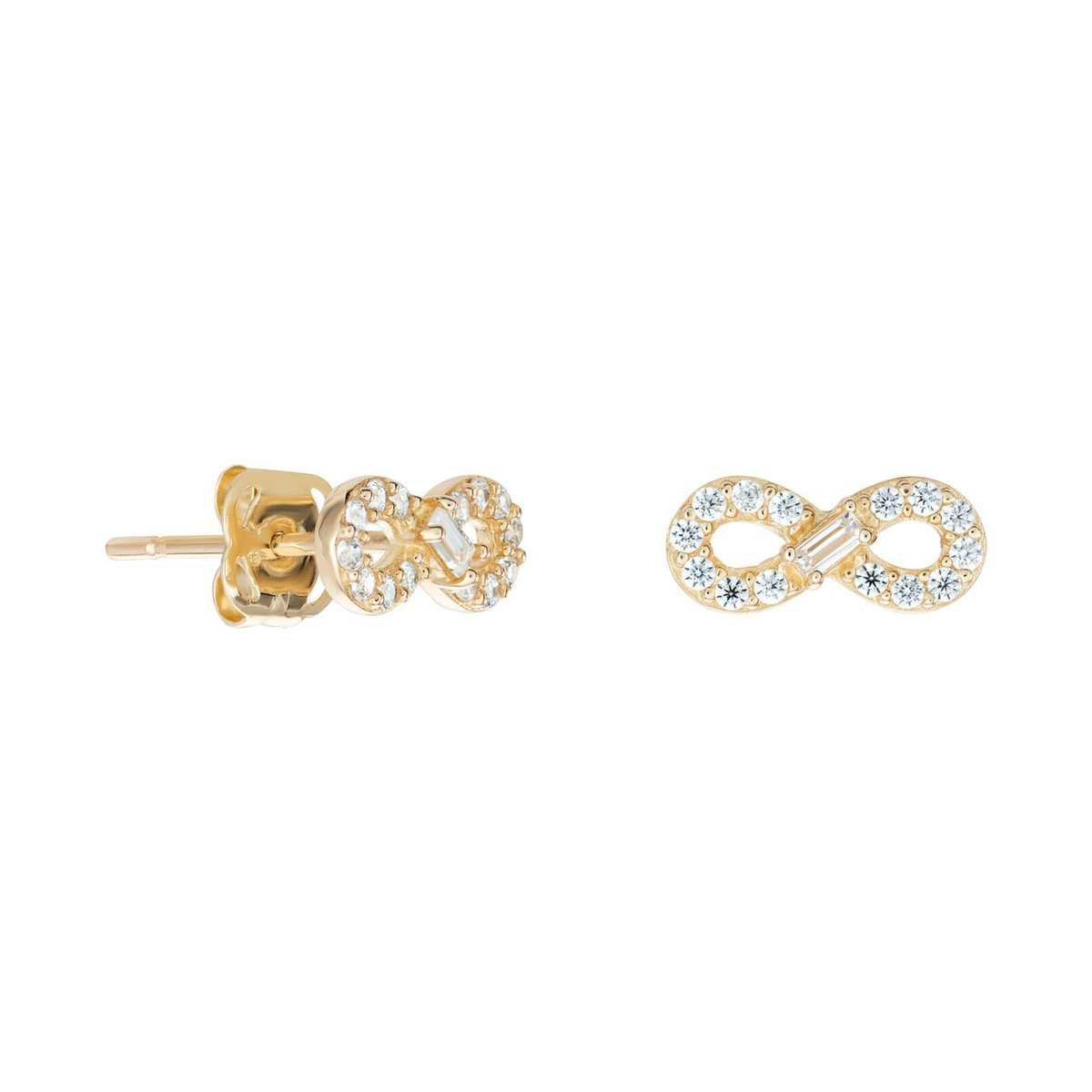14 Stone Infinity Stud Earrings 9ct Yellow Gold 375 Hallmarked British Made