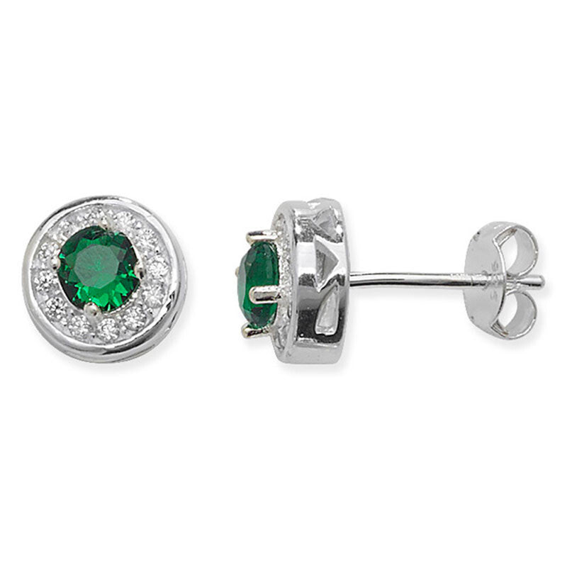 Sterling Silver Emerald Earrings Halo 925 Hallmarked New Boxed British Made 7mm