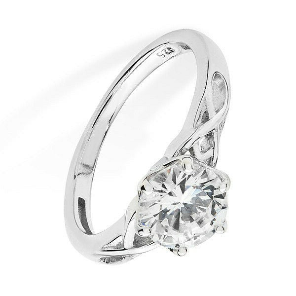 Sterling Silver Ring Engagement Twisted Round Gemstone 925 Hallmarked Size J - R