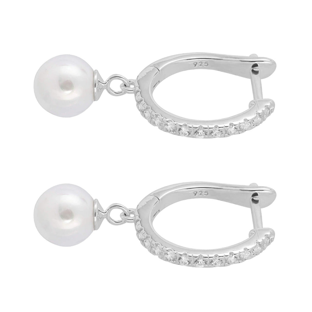 Pave Pearl Drop Hoop Earrings Sterling Silver 925 Hallmarked Brand New Boxed
