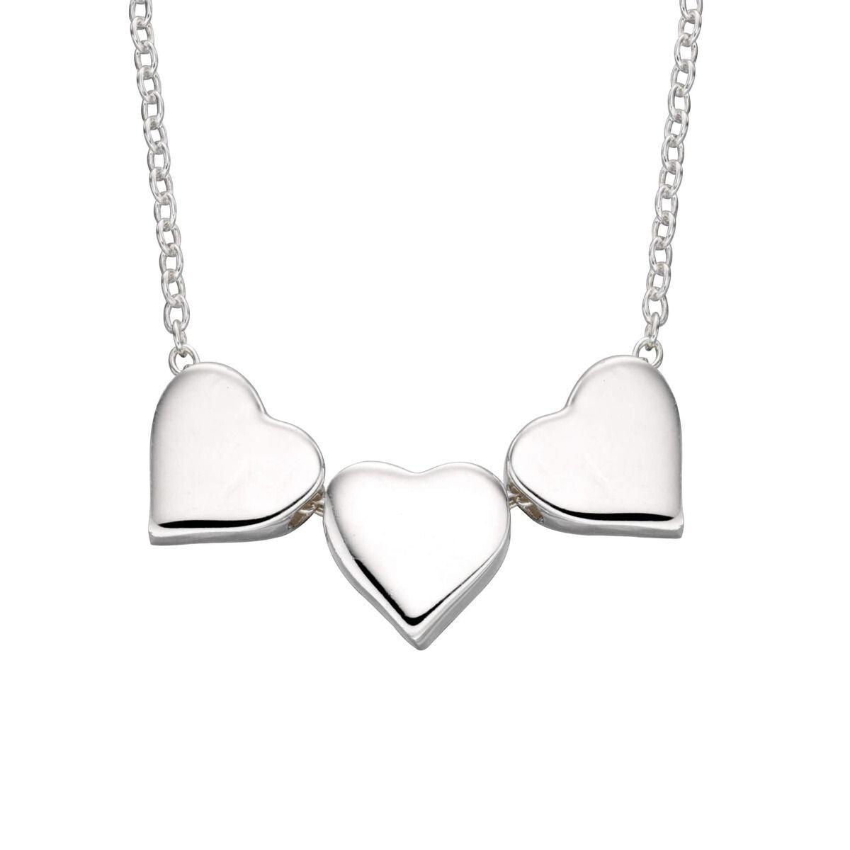 Triple Engravable Heart Necklace 925 Sterling Silver Hallmarked British Made
