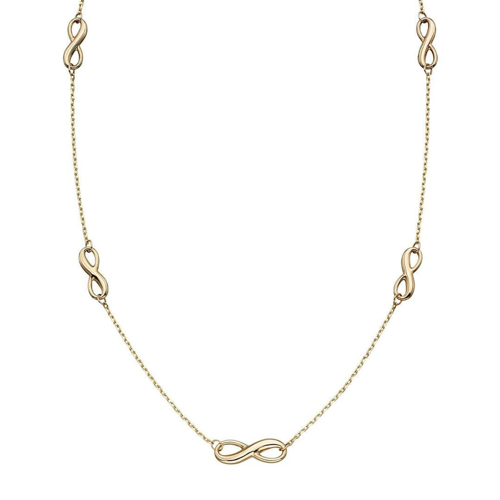 Infinity Station Necklace 9ct Yellow Gold 375 Hallmarked British Made 43cm