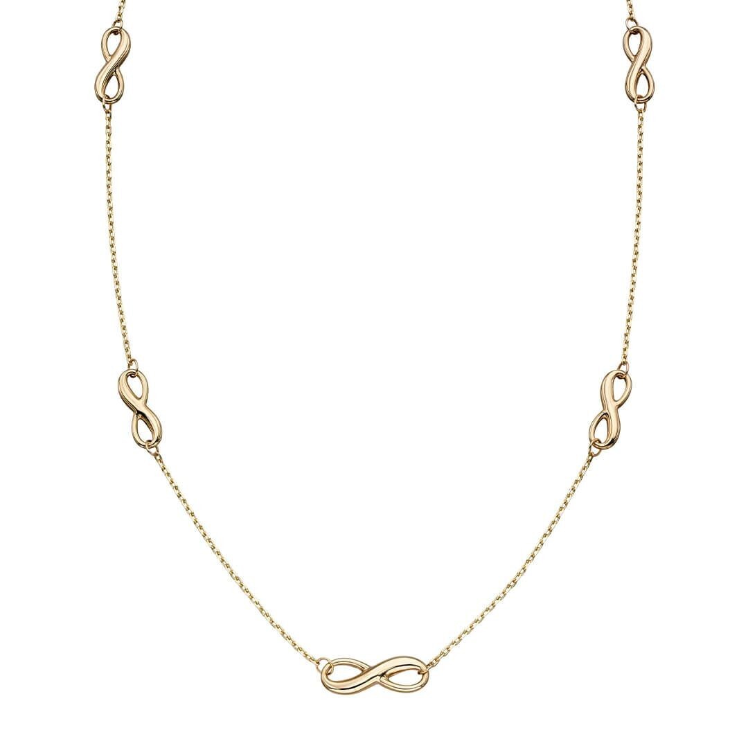 Infinity Station Necklace 9ct Yellow Gold 375 Hallmarked British Made 43cm