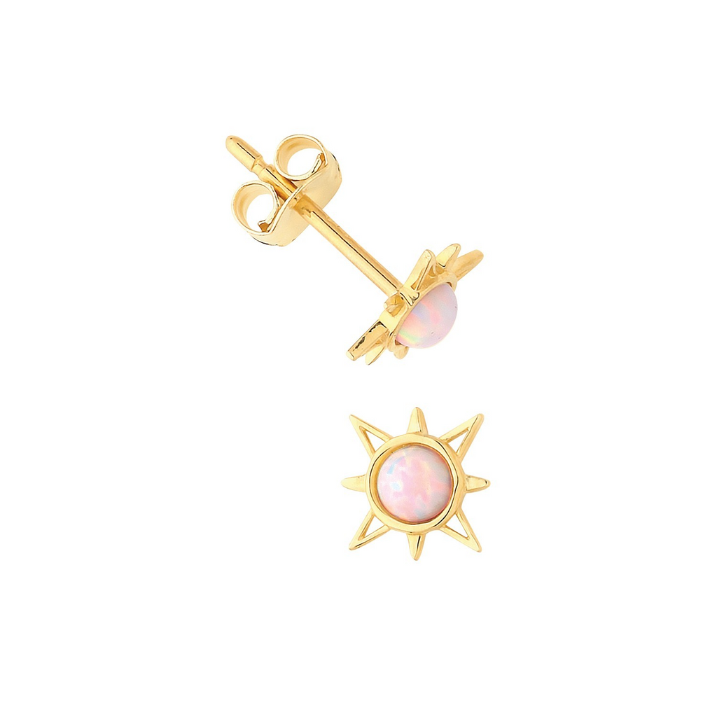 Natural Opal Sun Stud Earrings 9ct Yellow Gold 375 Hallmarked Brand New