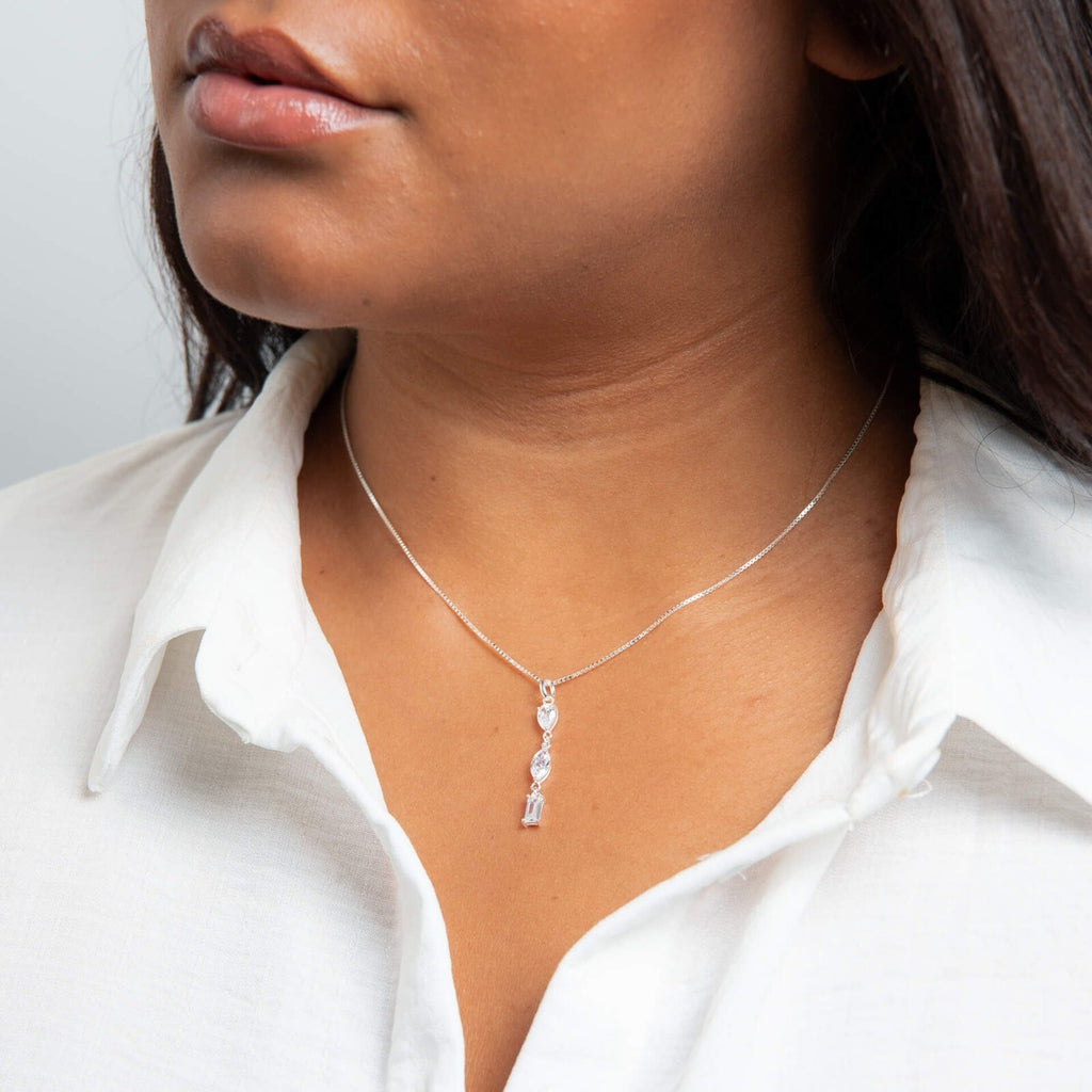 3 Stone Zircon Drop Pendant Sterling Silver 925 Hallmarked All Chain Lengths