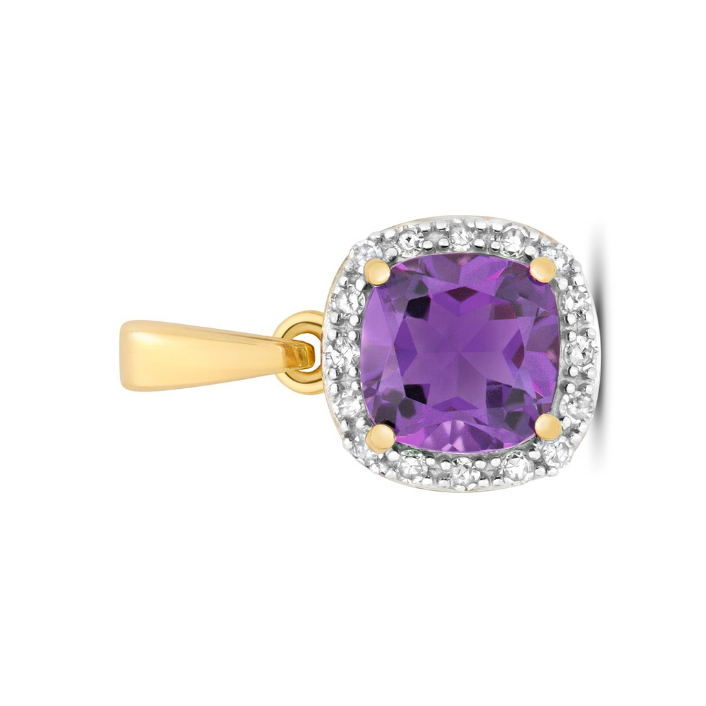 Cushion Amethyst Diamond Pendant 9ct Multi Tone Gold 375 Hallmark Chain Lengths