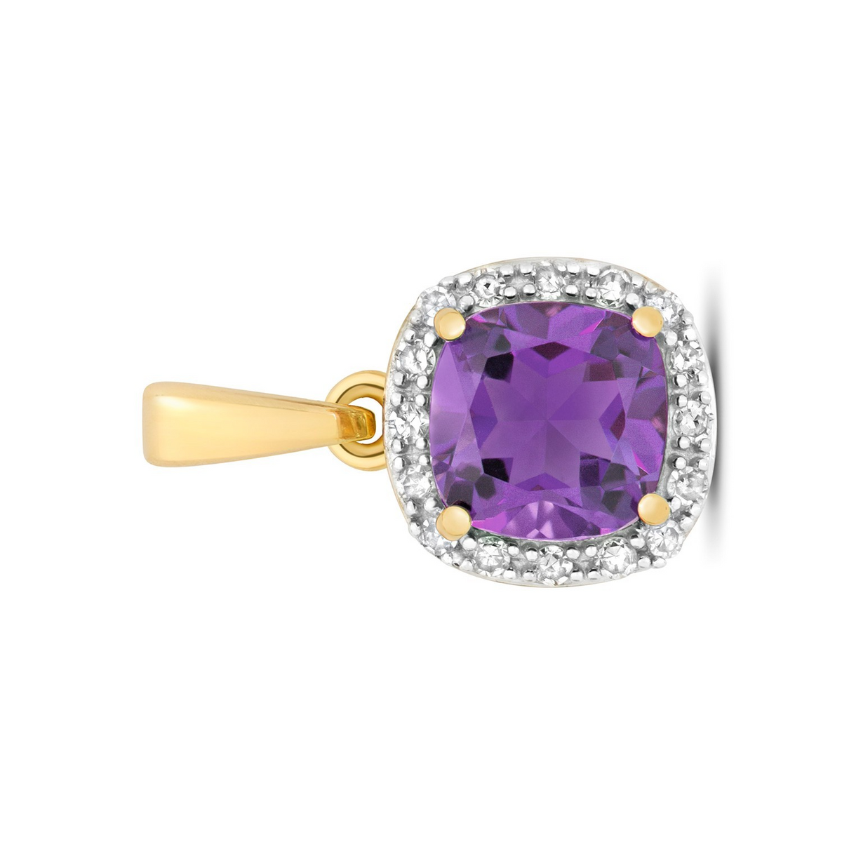 Cushion Amethyst Diamond Pendant 9ct Multi Tone Gold 375 Hallmark Chain Lengths