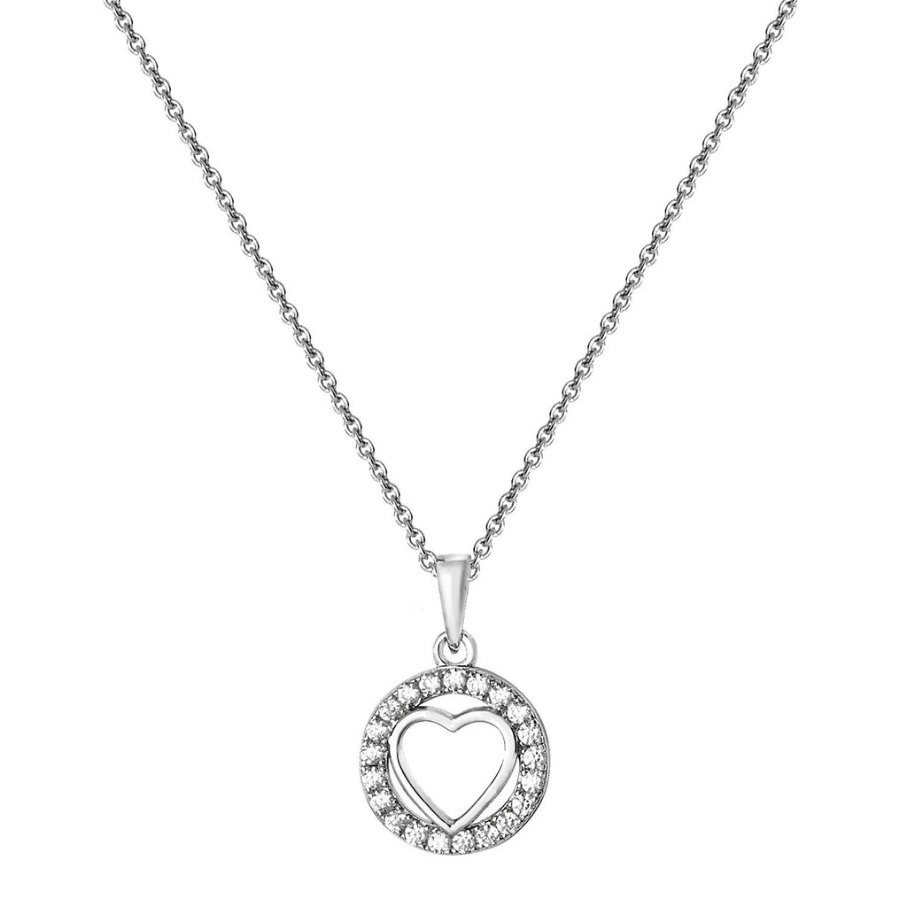 Ladies Circle Halo Heart Necklace Sterling Silver 925 Hallmarked British Made