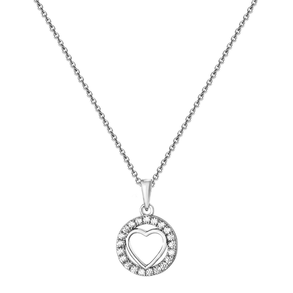 Ladies Circle Halo Heart Necklace Sterling Silver 925 Hallmarked British Made