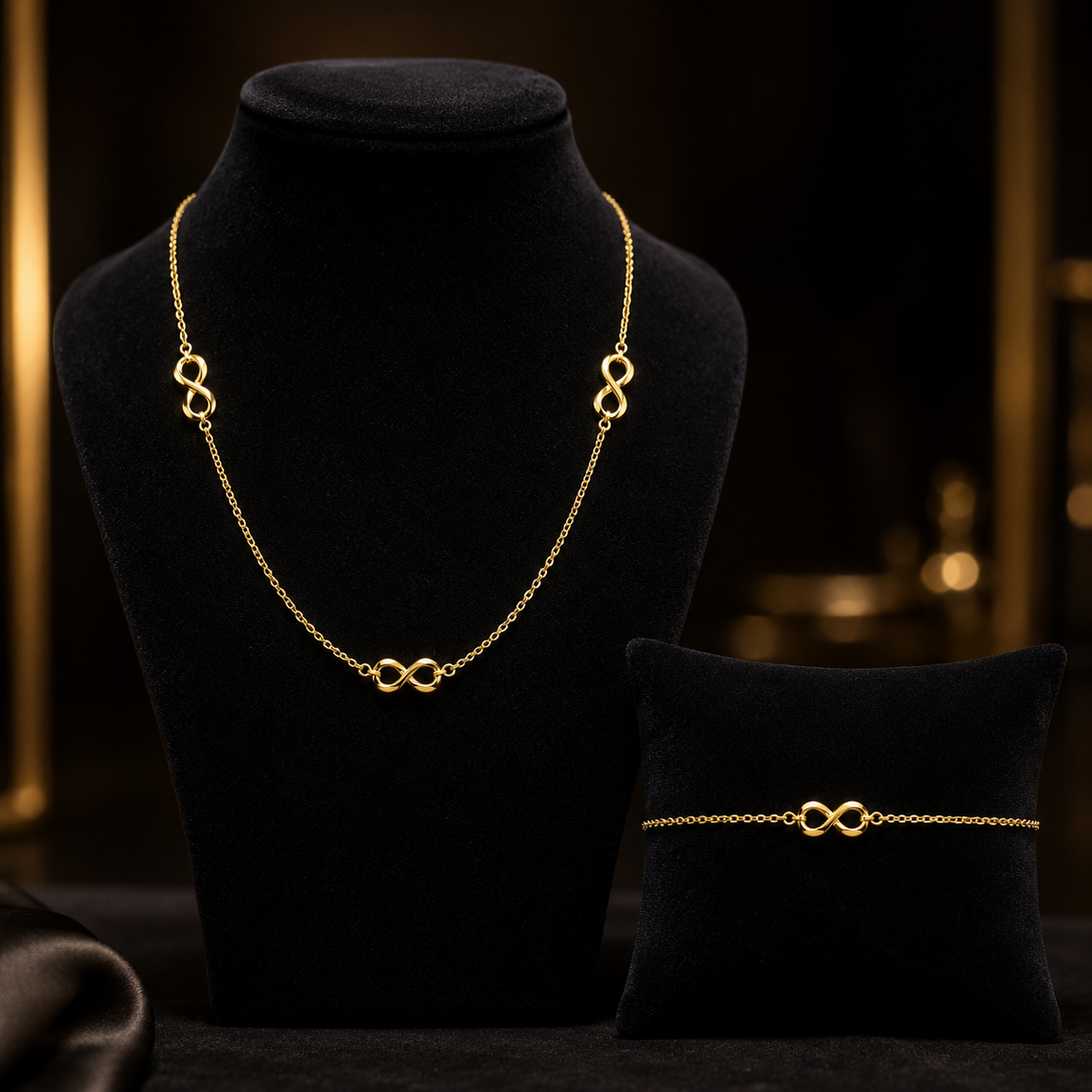 Infinity Necklace and Bracelet Set 9ct Yellow Gold 375 Hallmarked British Made