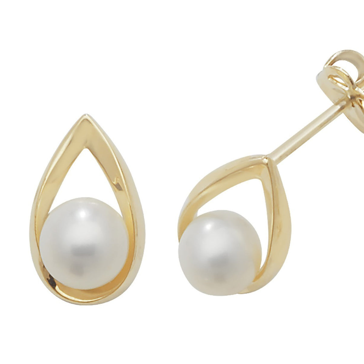 Teardrop Natural Pearl Stud Earrings 9ct Yellow Gold 375 Hallmarked Brand New
