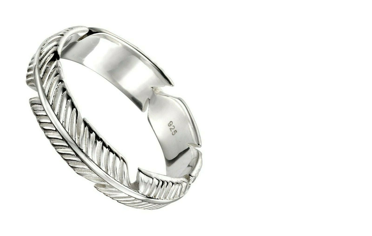 Sterling Silver Feather Band Ring 925 Hallmarked Size K - S British Made