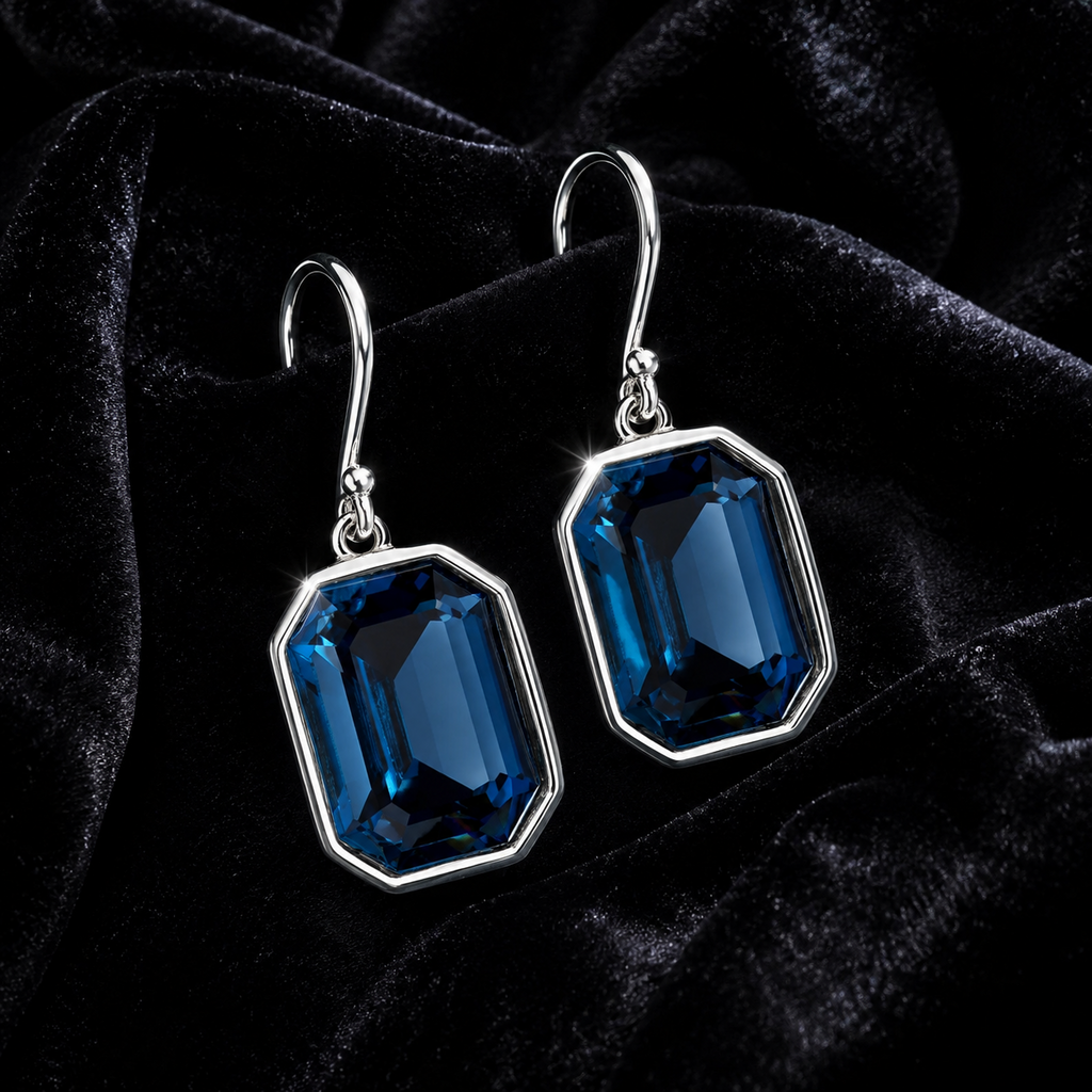Elongated Sapphire Drop Earrings Sterling Silver 925 Hallmarked Brand New Boxed