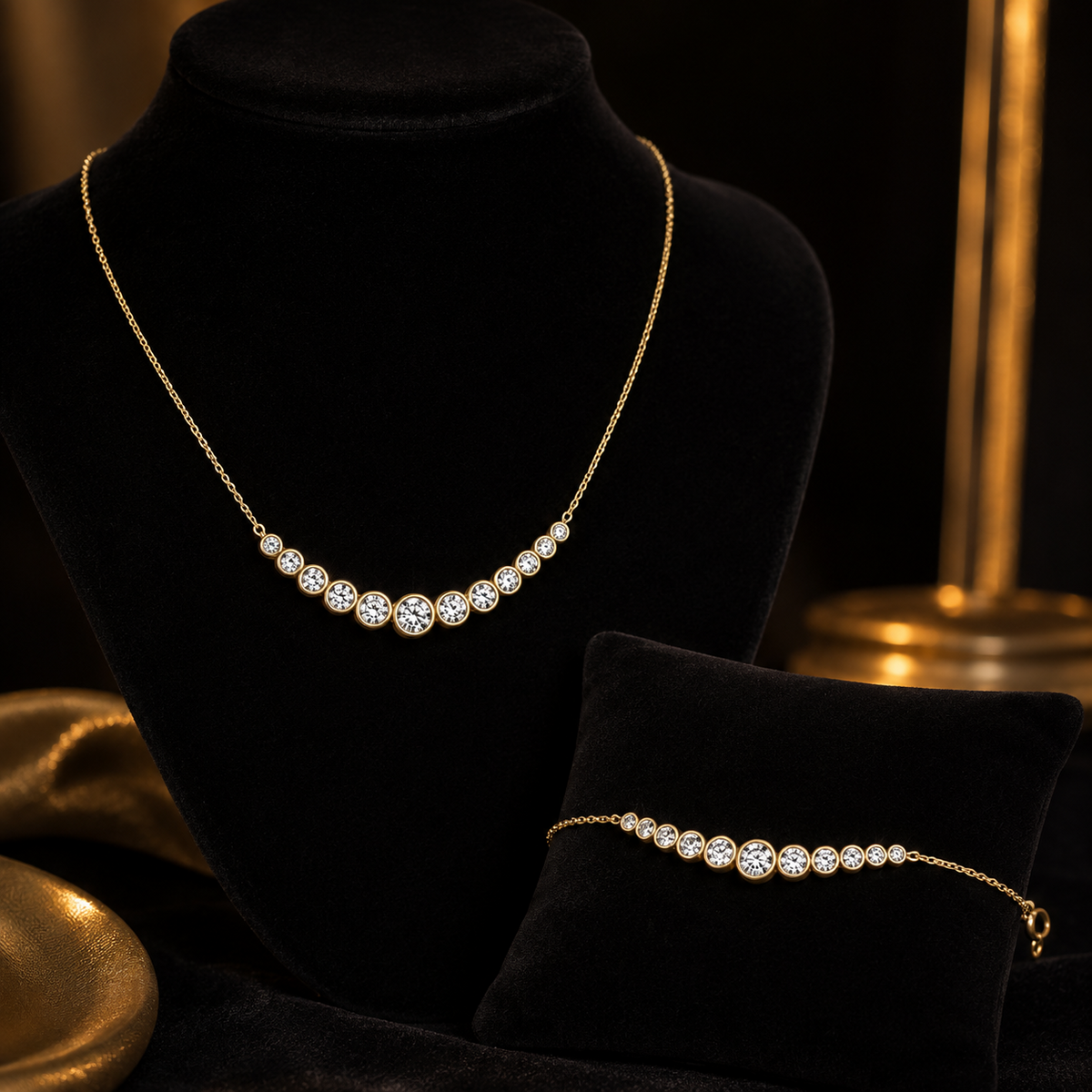 Flush Graduated Necklace and Bracelet Set 9ct Yellow Gold 375 Hallmarked