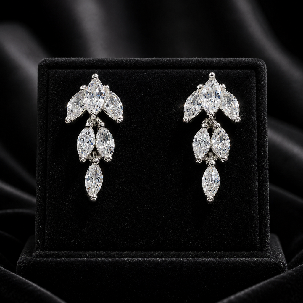 Marquise Zircon Drop Earrings Sterling Silver 925 Hallmarked Brand New Boxed