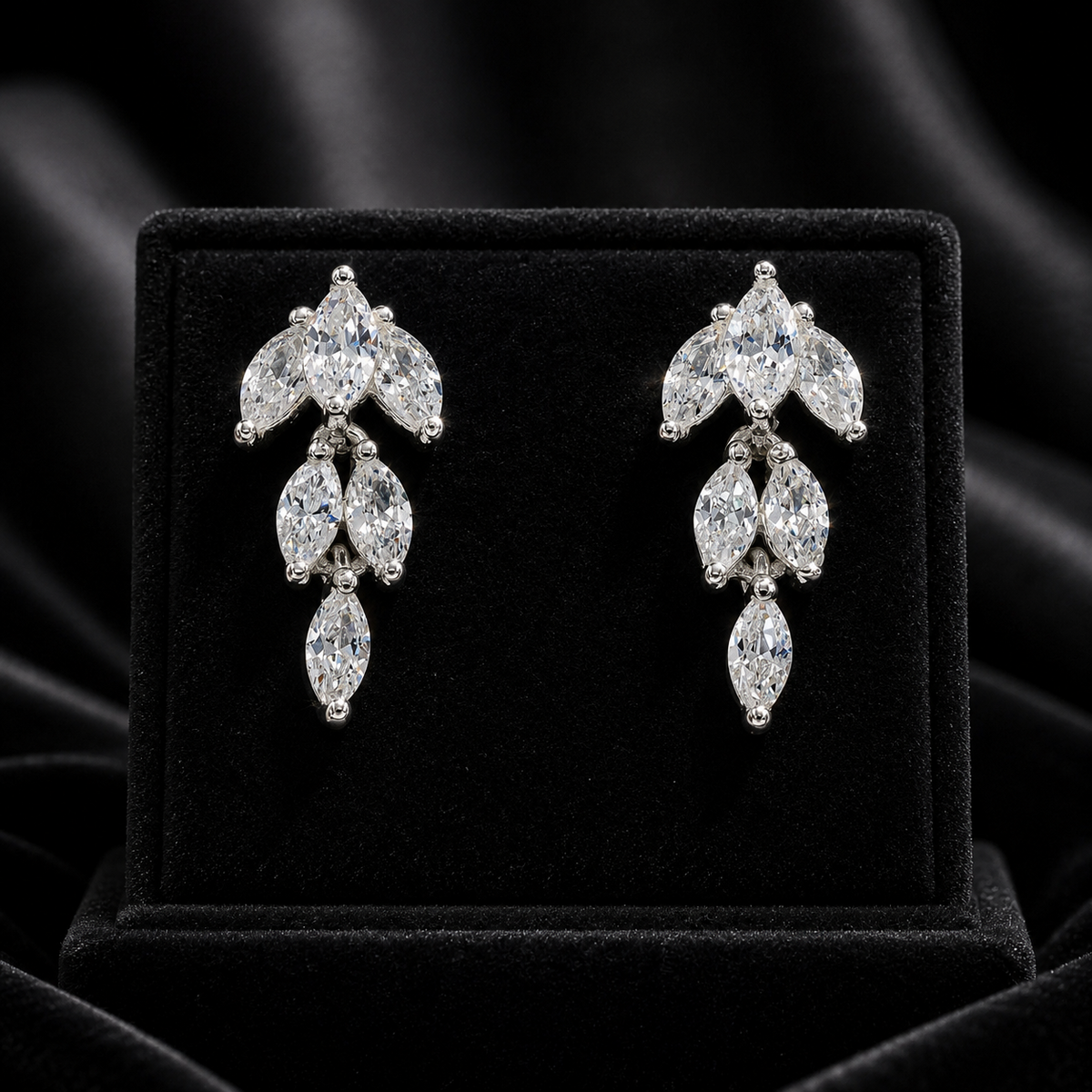 Marquise Zircon Drop Earrings Sterling Silver 925 Hallmarked Brand New Boxed