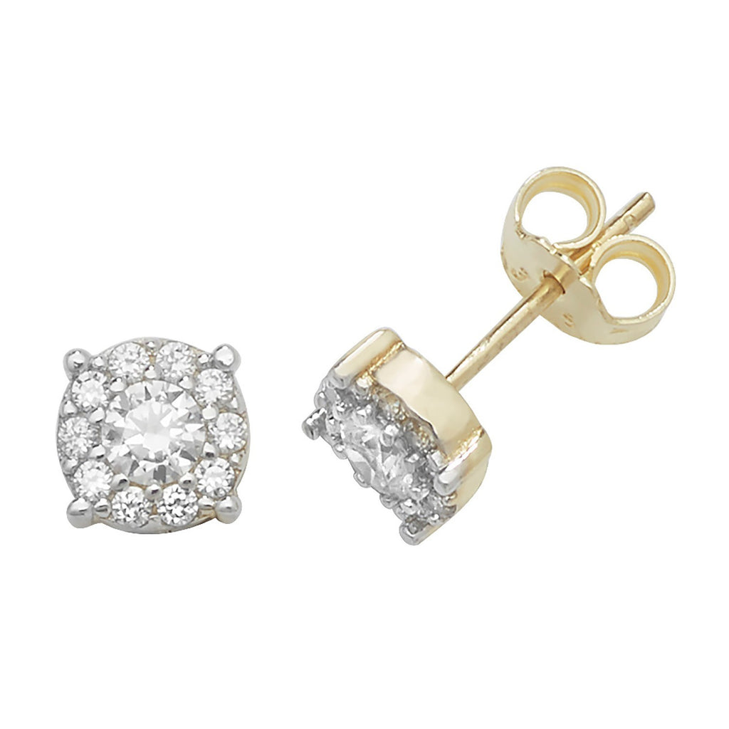 6mm Round Halo Stud Earrings 9ct Yellow Gold 375 Hallmarked Brand New Boxed