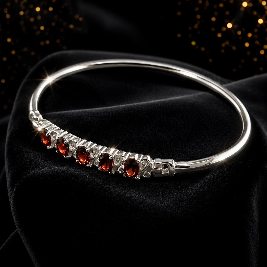 Oval Garnet Bangle Sterling Silver 925 Hallmarked British Made Brand New