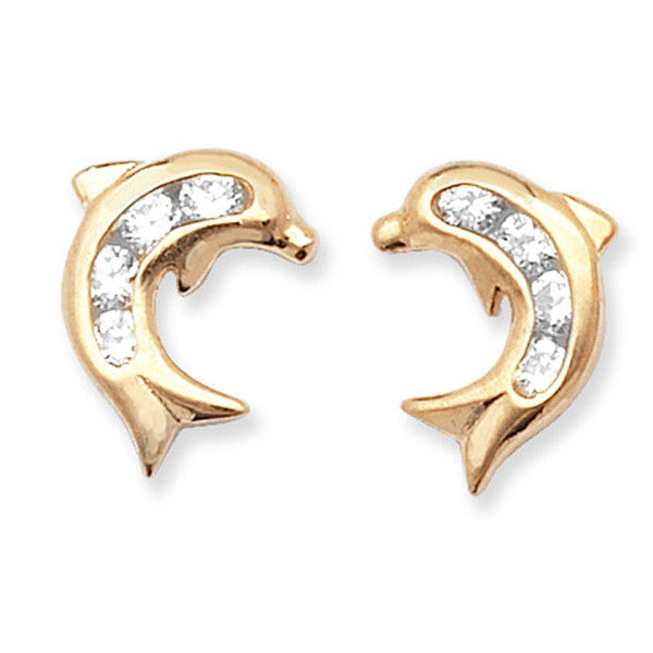 Dolphin Earrings Gemstone 9ct Yellow Gold Hallmarked Brand New Boxed