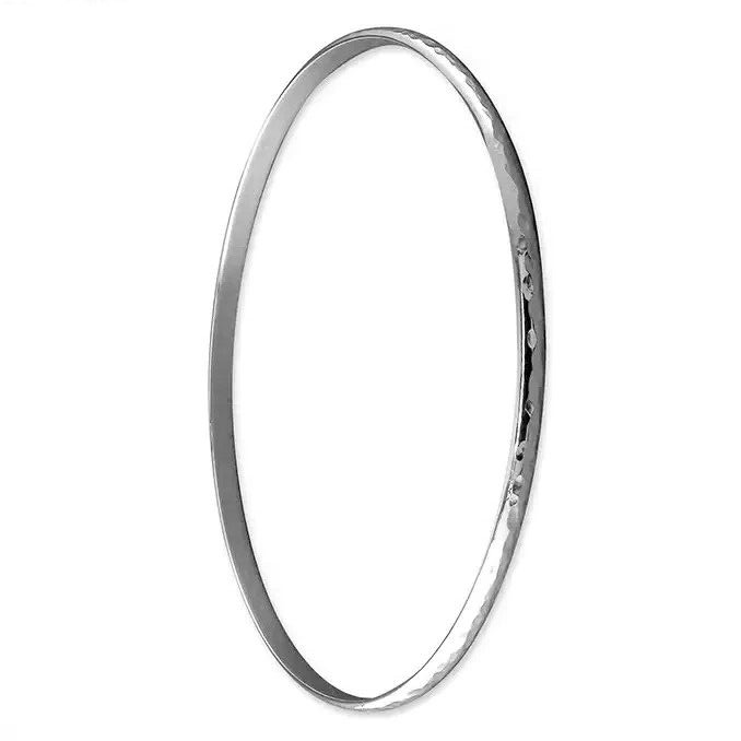 Thin Hammered Bangle On Sterling Silver British Made 925 Hallmarked Brand New