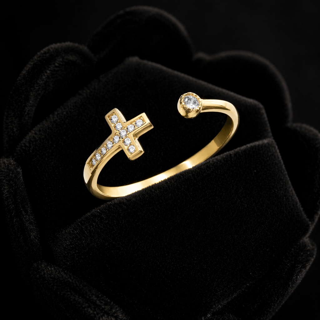 Gemstone Cross Open Ring 9ct Yellow Gold Hallmarked Sizes J - R British Made