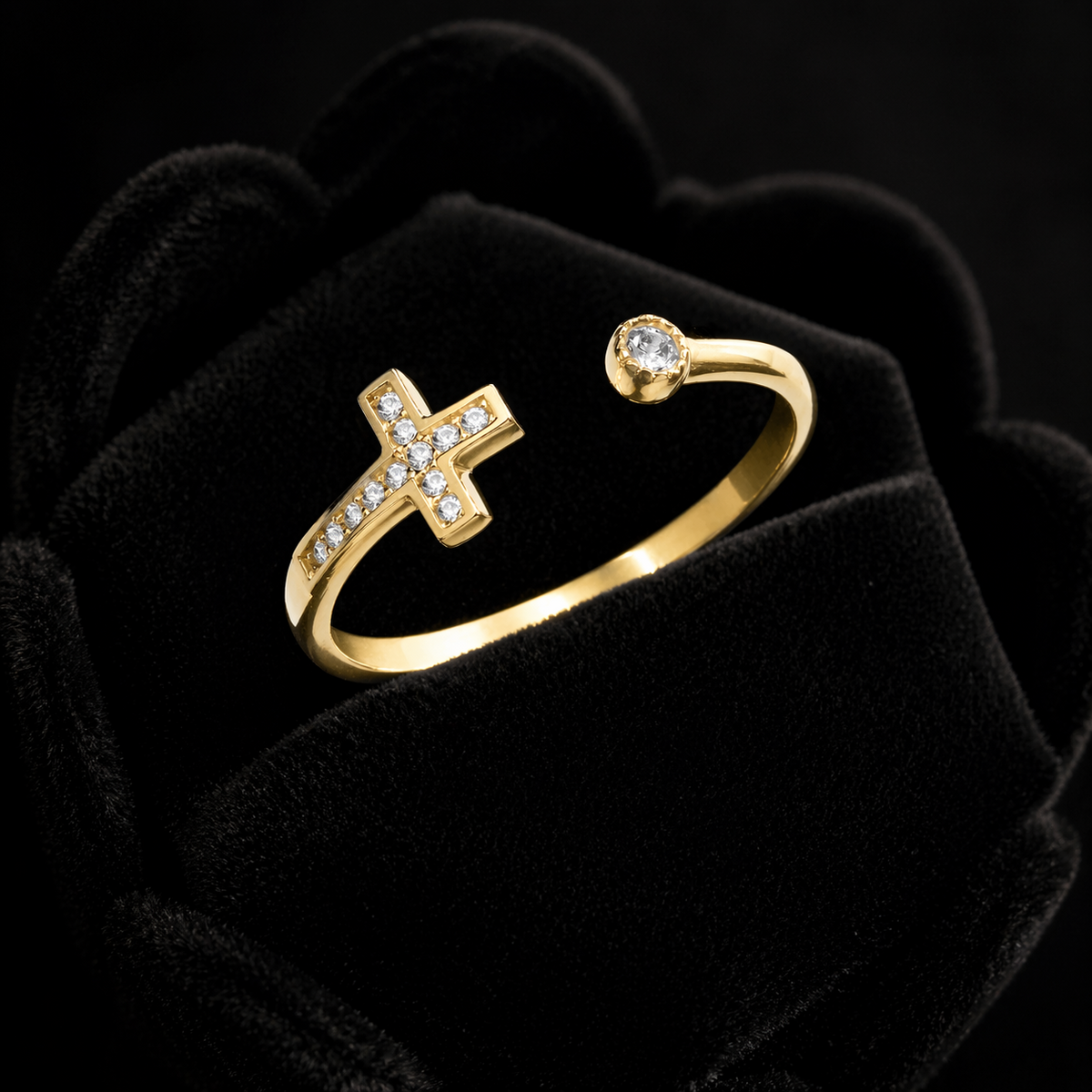 Gemstone Cross Open Ring 9ct Yellow Gold Hallmarked Sizes J - R British Made