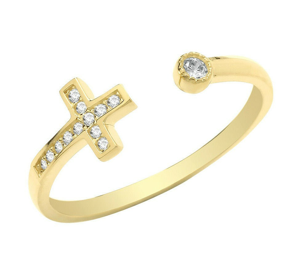 Gemstone Cross Open Ring 9ct Yellow Gold Hallmarked Sizes J - R British Made