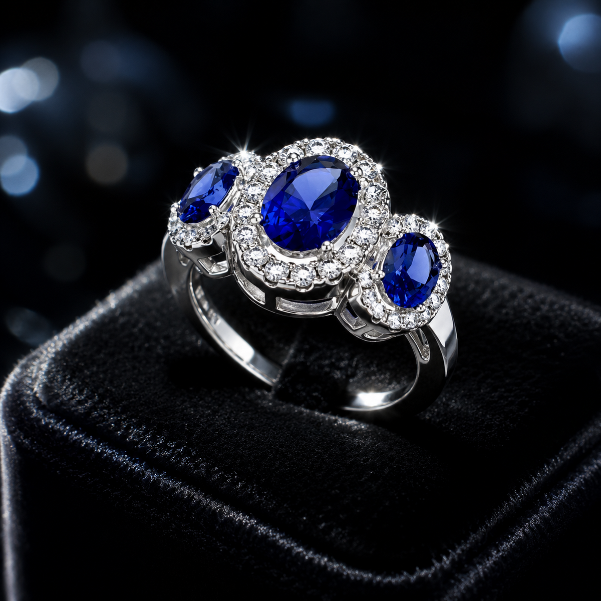 Sterling Silver Sapphire Ring 3 Stone 925 Hallmarked British Made Sizes J - R