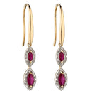 Ruby And Diamond Marquise Earrings 9ct Yellow Gold 375 Hallmarked British Made