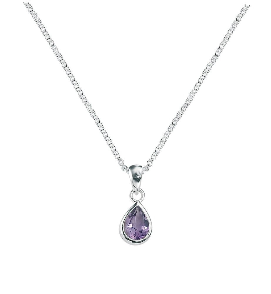 Flush Amethyst Teardrop Pendant Sterling Silver 925 Hallmark All Chain Lengths