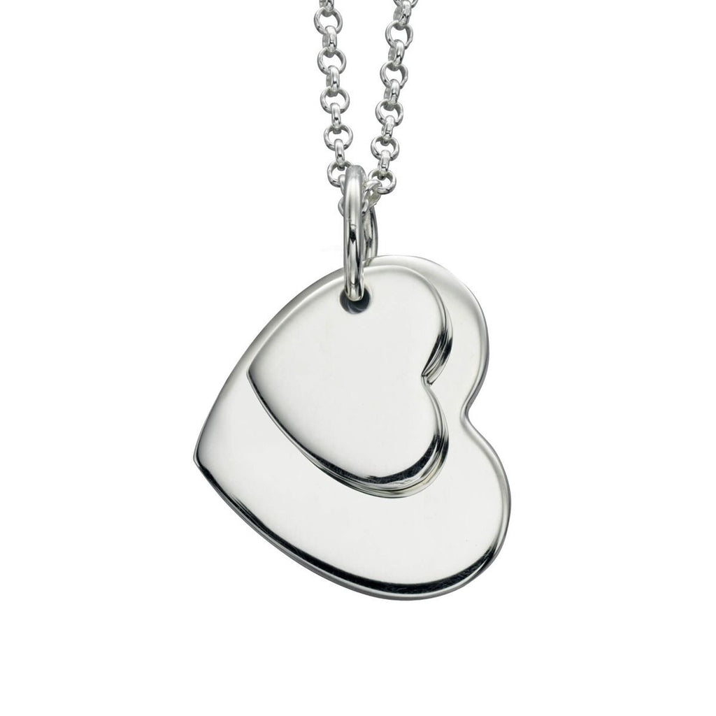 Engravable Double Heart Tag Pendant Silver 925 Hallmarked All Chain Lengths