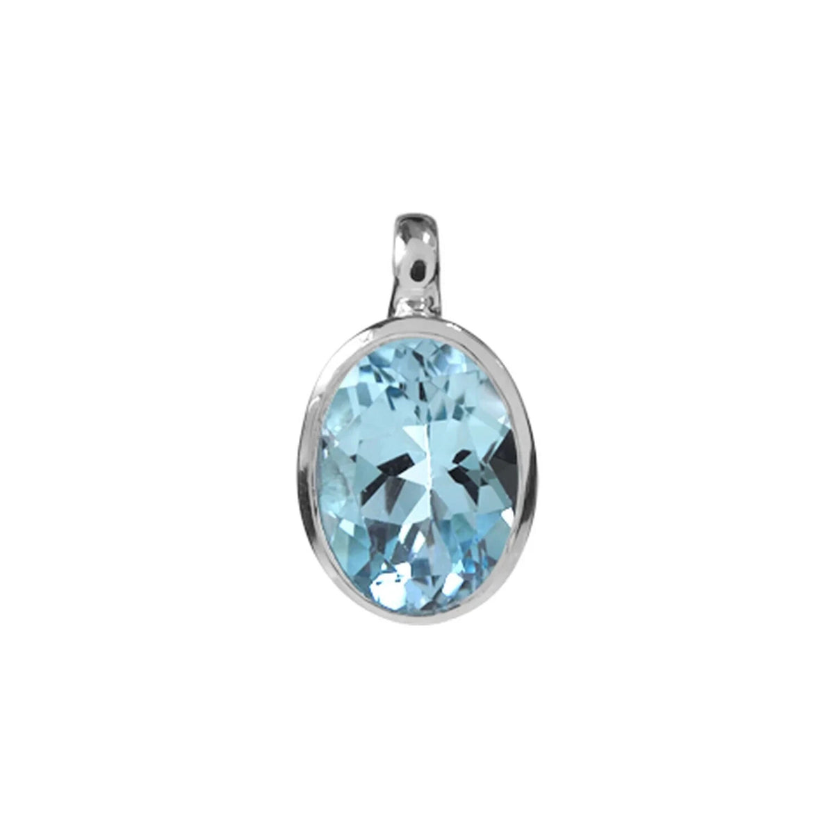 Bezel Blue Topaz Oval Pendant Sterling Silver 925 Hallmarked All Chain Lengths