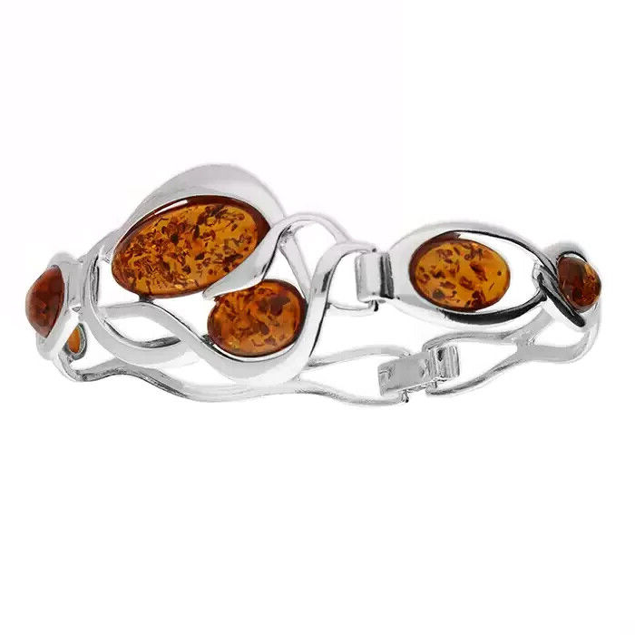 Oval Amber Stone Bangle Sterling Silver 925 Hallmarked British Made Brand New